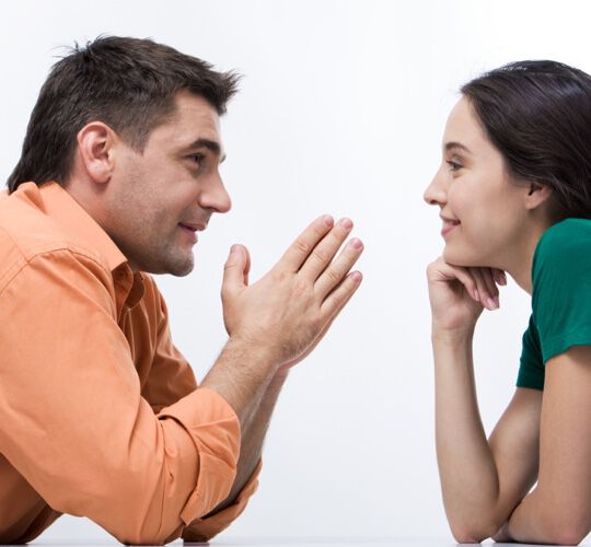 Man and woman having conversation
