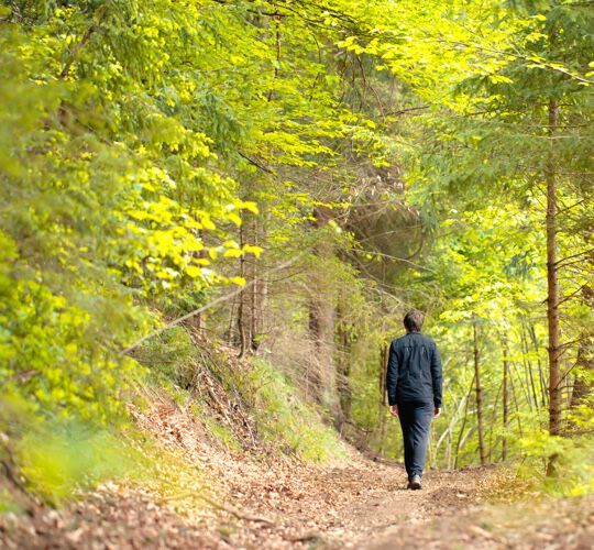 Man walking in forest